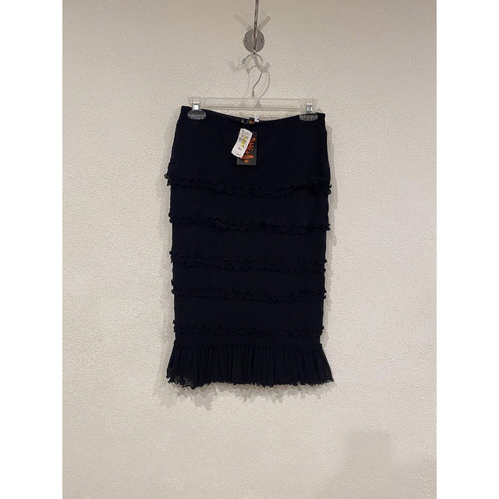 Jean Paul Gaultier Soleil Skirt Womens XL Black Ruffle Tiered Mesh Pencil Sheer